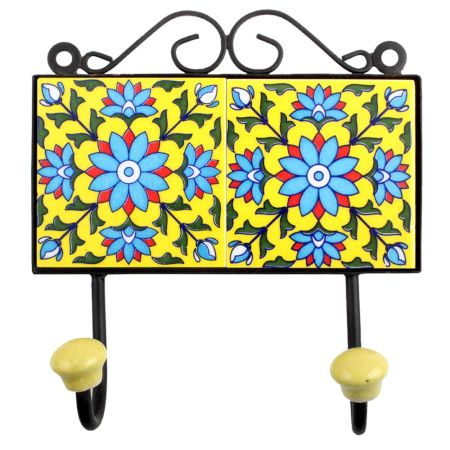 Yellow Turquoise Floral Tiles Hook